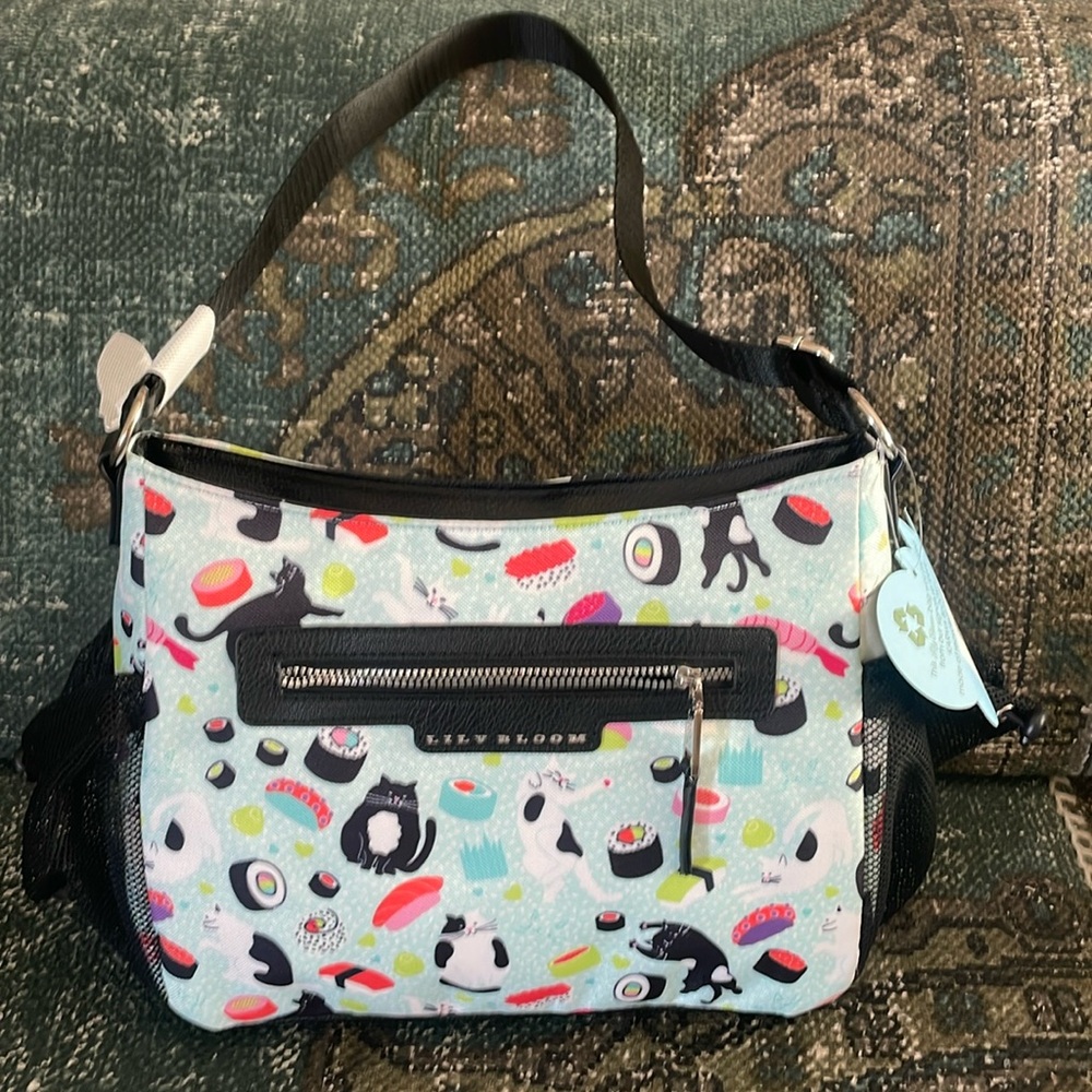 Lily Bloom NWT Reese Coho Cats and Sushi Tote Bag/Adjustable
